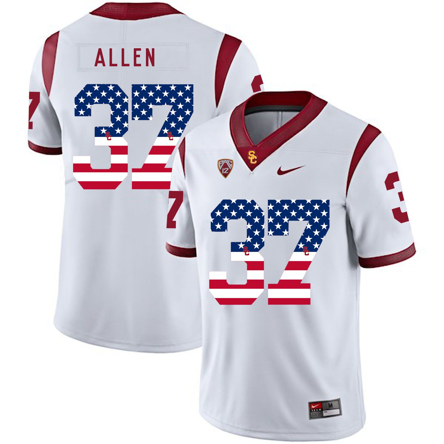 Men USC Trojans #37 Allen White Flag Customized NCAA Jerseys->customized ncaa jersey->Custom Jersey